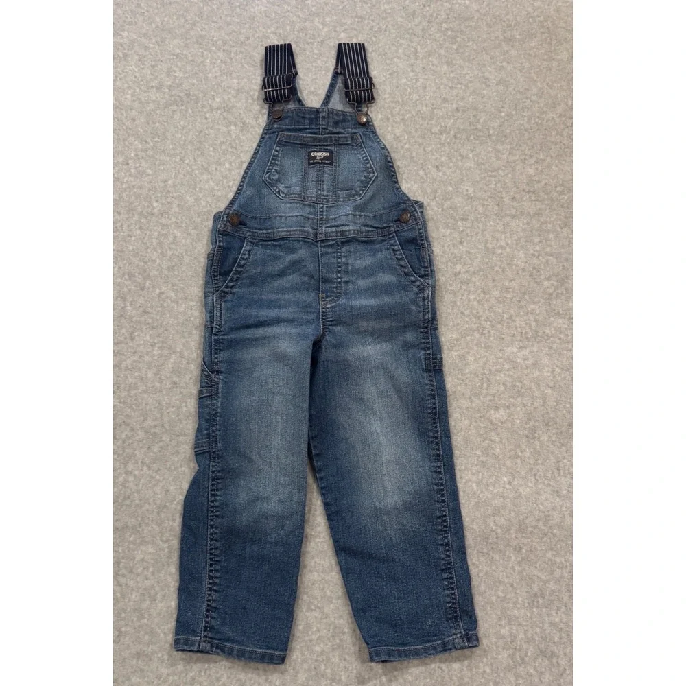 OshKosh B'gosh Kids Denim Overalls Medium Wash Striped Straps 4T‎